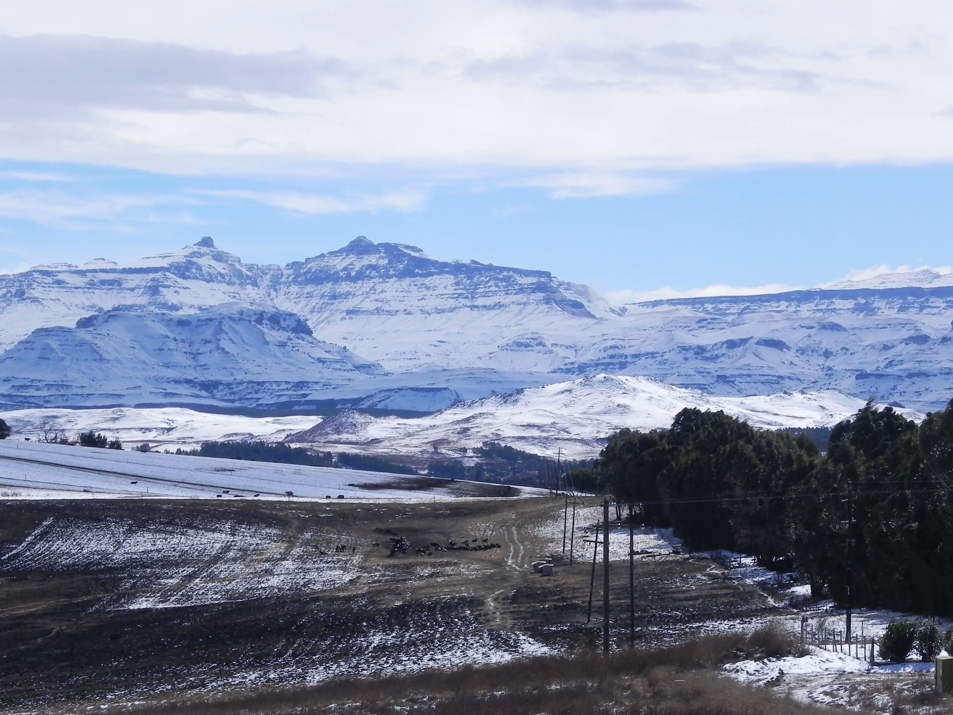 Snow on Sani Pass in the Drakensberg Mountains
